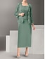 preiswerte Unter 129,99 $-Kleid-Sets Brautmutterkleid Hochzeitsgast Elegant Einfach Rundausschnitt Bodenlang Polyester Langarm mit Einfarbig 2025