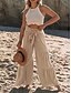 cheap Plain Cotton Linen Pant-Women&#039;s Wide Leg Baggy Pants Solid Color Fashion Streetwear Stylish Full Length High Waist Plain Comfort Outdoor Micro-elastic Vacation Street Daily Wine Robin&#039;s Egg Blue Black White Summer Spring