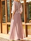billige Mors jumpsuits-Todelt Pantsuit Gulvlang Kjole til brudens mor Halvlange ærmer Rund hals Elegant Enkel Minimalistisk Formel Bryllupsgæst Chiffon med Blonde