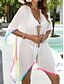 abordables Robes de plage-Maillots de bain pour femmes robe de couverture maillot de bain à ourlet à franges vacances plage vêtements couleur unie à col en V manches courtes maillots de bain