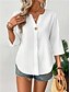 cheap Plain Tops-Women&#039;s Blouse Solid Color Stylish Casual 3/4 Length Sleeve V Neck Regular Tops Daily Holiday Buttons Black White Orange Summer Spring