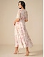abordables Vestidos de vacaciones-Mujer Vestido maxi Vestido de una línea Elegante Vacaciones Diario Ajuste regular Floral Manga Corta Escote en Pico Rosa Verano