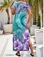 preiswerte Blumenkleider-Damen Maxikleid Sommerkleid A Linie Kleid Urlaub Lässig Täglich Normale Passform Blumen Grafik Kurzarm V Ausschnitt Rosa Blau Grün Sommer
