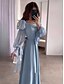 abordables BLEU-Robe de Quinceanera A-Ligne Robe Élégante Mariage Formel Longueur de Sol Manches Longues Col Carré Satin avec Volants