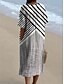 preiswerte Streifen- und geometrische Kleider-Damen Midikleid Sommerkleid A Linie Kleid Urlaub Lässig Strand Party Ausgehen Strand Lässiger Schnitt Grafik Geometrisch Kurzarm V Ausschnitt Weiß+Schwarz Dunkelbraun Asche Sommer Frühling