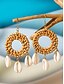 billige Øredobber for kvinner-boho shell drop øreringer for kvinner – håndlagde rotting sirkel dingle øredobber med naturlige cowrie skjell, lette strandsmykker for sommerferie og kyst antrekk
