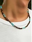 abordables Joyas para hombres-Collar de cuentas de madera natural para hombre con detalles en turquesa, estilo bohemio surfista, joyería ajustable para playa, festivales y atuendos casuales.