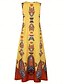 preiswerte Boho Kleider-Damen Maxikleid A Linie Kleid Sommerkleid Urlaub Lässig Boho Täglich Ferien Normale Passform Grafik Stammes Ärmellos V Ausschnitt Schwarz Weiß Gelb Blau Sommer