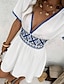 billige Boho-kjoler-Dame Mini kjole Boho-kjole Print kjole Western kjole Klassisk Moderne Feriereise Ferie Helg Normal Blomsternål i krystall Kortermet V-hals Hvit Sommer