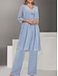 preiswerte Unter 129,99 $-Kleid Sets Brautmutterkleid Hochzeitsgast Elegant Einfach V-Ausschnitt Bodenlänglich Polyester Langarm mit Einfarbigkeit