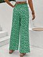 preiswerte weites Bein und hohe Taille-Damen Weites Bein Hosen Hose Urlaub Mode Volle Länge Mittlere Taille Blume / Blumenmuster Elastischer Bund Atmungsaktiv Bequem Mikroelastisch Straße Alltagskleidung Ausgehen Schwarz Weiß Gelb Grün