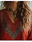 billige Kvinne Boho Topper-Kvinnenes Boho Bluse Blomster Grafisk Bohemia Vintage Tropisk 3/4 Lengde Erme V U-Hals Regular Tops Rød Sommer Vår