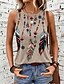 billiga Konst &amp; Design t-shirt-Dam T-shirt Linne Mönster Mode Modern Ärmlös Rund hals Vanliga toppar Dagligen Utekväll Vit Grön Kaki Sommar