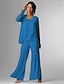 abordables Costumes-pantalons pour maman-Pantalon 3 pièces mère de la mariée invitée de mariage formelle élégante grande taille enroulée longueur sol en chiffon sans manches avec dentelle taille sur mesure gratuite