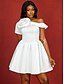 abordables Petites Robes Blanches-Robes de mariée ligne A une épaule manches courtes courte  mini robes de mariée en satin avec couleur unie