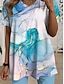 abordables Ensembles courts pour femmes-Ensembles de mode pour femmes en 2 pièces t-shirt et shorts manches courtes col en V impression graphique géométrique décontracté quotidien bleu vert été coupe régulière