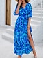 abordables Vestidos florales-Mujer Vestido maxi Vestido de una línea Vestido lencero Casual Exterior Noche Playa Ajuste regular Floral Manga 3/4 Escote en Pico Blanco Rosa Azul Real Azul Piscina Verano
