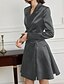 cheap Tea Length-A-Line Mother of the Bride Dress Tuxedo Dress Wedding Guest Dress Elegant Simple Luxurious Blazer Lapel Neck Knee Length Satin Long Sleeve with Pleats and Pockets
