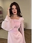 preiswerte Cocktailkleider-A-Linie Quinceanera Kleider Elegantes Kleid Formelle Hochzeit Bodenlang Lange Ärmel Quadrat-Ausschnitt Satin mit Raffung