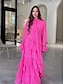 economico Matrimonio Informale / Di Giorno-Abiti da quinceanera a A abito elegante cerimonia di nozze lunghezza a terra maniche lunghe collo alto chiffon con volant
