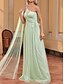abordables Robes de demoiselle d&#039;honneur-Robes de mariage vertes A-Line avec appliques en dentelle à une épaule sans manches longueur de sol en chiffon robes de mariée avec détails froncés