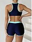 billiga Bikiniset-Kvinnors badkläder tankini 2 delar shorts baddräkt rygglös mage kontroll hög midja smal semester strandkläder färgblock U-hals ärmlös baddräkt
