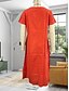 preiswerte Kleider-Damen EU- / US-Größe Midikleid Baumwoll-Leinen-Kleider Freizeitkleid Elegant Sexy Lässig Fledermaus Ärmel Heim Arbeit Straße Lässiger Schnitt Einfarbig Kurzarm Rundhalsausschnitt Orange Armeegrün