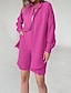 economico Set in cotone e lino-Per donna Moda Streetwear Set di biancheria in cotone Set da due pezzi Set di Pantaloncini Manica Lunga Colletto a Camicia Semplice Abbigliamento quotidiano Data Rosa Blu Estate Vestibilità regolare