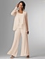 abordables Costumes-pantalons pour maman-Pantalon 3 pièces mère de la mariée invitée de mariage formelle élégante grande taille enroulée longueur sol en chiffon sans manches avec dentelle taille sur mesure gratuite