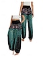 billiga Grafisk linnebyxa i bomull-Dam Linneinspirerade byxor Brett skaft Byxor Etnisk Stil Ledigt Boho Fullängd Hög midja Blommig Grafisk Paisley Ficka Elastisk midja Tryck Mateial som andas Mjuk Microelastisk Utomhus Yoga Mörklila