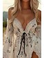 billiga Bohemklänningar-Dam Mini klänning Boho-klänning Västerländsk klänning Mode Semester Dagligen Utekväll Normal Blomma Långärmad V-hals Vit Sommar