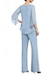 cheap Mom&#039;s Pant Suits-Two Piece Mother of the Bride Dress Elegant Simple Minimalist Crew Neck Floor Length Chiffon Half Sleeve with Cascading Ruffles
