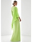 billige GRØN-Grøn Chiffon A-Linie Aftenkjole Elegant Bryllup Gæst Kjole Formelt Gulvlængde Lange Ærmer V Uden Slids