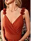 preiswerte Brautjungfernkleider-A-Linie Brautjungfernkleid V-Ausschnitt Ärmellos Elegant Bodenlang Chiffon mit Einfarbig