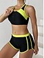 billiga Bikiniset-Kvinnors badkläder tankini 2 delar shorts baddräkt rygglös mage kontroll hög midja smal semester strandkläder färgblock U-hals ärmlös baddräkt
