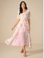 abordables Vestidos de vacaciones-Mujer Vestido maxi Vestido de una línea Elegante Vacaciones Diario Ajuste regular Floral Manga Corta Escote en Pico Rosa Verano