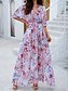 abordables Vestidos florales-Mujer Vestido maxi Vestido de una línea Vestido lencero Casual Exterior Noche Playa Ajuste regular Floral Manga 3/4 Escote en Pico Blanco Rosa Azul Real Azul Piscina Verano