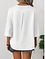 cheap Plain Tops-Women&#039;s Blouse Solid Color Stylish Casual 3/4 Length Sleeve V Neck Regular Tops Daily Holiday Buttons Black White Orange Summer Spring