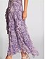 voordelige Bruiloftsgastjurken-Bruiloft Gast Jurken A-Lijn Crew Neck Mouwloos Maxi Lengte Chiffon Bloemenprint Bruidsjurken Met Ruffles
