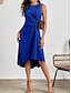 cheap Plain Dress-Women's Midi Dress A Line Dress Solid Color Bodycon Dress Work Dresses Semi Formal Office Slim Graphic Sleeveless Crew Neck Black Pink Red Blue Summer