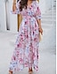 abordables Vestidos florales-Mujer Vestido maxi Vestido de una línea Vestido lencero Casual Exterior Noche Playa Ajuste regular Floral Manga 3/4 Escote en Pico Blanco Rosa Azul Real Azul Piscina Verano