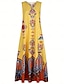 preiswerte Boho Kleider-Damen Maxikleid A Linie Kleid Sommerkleid Urlaub Lässig Boho Täglich Ferien Normale Passform Grafik Stammes Ärmellos V Ausschnitt Schwarz Weiß Gelb Blau Sommer