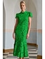 cheap Cocktail Dresses-Yellow Blue Column Cocktail Elegant Embroidered Dress Formal Wedding Ankle Length Short Sleeve Stand Collar Lace with Slit