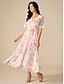 abordables Vestidos de vacaciones-Mujer Vestido maxi Vestido de una línea Elegante Vacaciones Diario Ajuste regular Floral Manga Corta Escote en Pico Rosa Verano