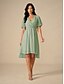 abordables Robes décontractées-Femmes Robe Longueur Genou Robe de demoiselle d&#039;honneur Robe trapèze Élégant Manche à volant robe demoiselle d honneur Cocktail Coupe régulière Uni Manche Courte Col en V Rose Claire Bleu Vert Été