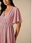 abordables Robes décontractées-Femmes Robe Longueur Genou Robe de demoiselle d&#039;honneur Robe trapèze Élégant Manche à volant robe demoiselle d honneur Cocktail Coupe régulière Uni Manche Courte Col en V Rose Claire Bleu Vert Été