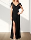 economico Abiti da sposa-Abiti da invitata di matrimonio in A-Line abito elegante invitata di matrimonio lunghezza fino al pavimento senza maniche scollo a V in chiffon retro a cowl con pieghe fessura
