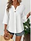 cheap Plain Tops-Women&#039;s Blouse Solid Color Stylish Casual 3/4 Length Sleeve V Neck Regular Tops Daily Holiday Buttons Black White Orange Summer Spring