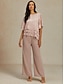billige brede ben og høy midje-Dame Vide Chinos Baggy Bukser Basis Hel Lengde Høy Midje Ensfarget Lomme Elastisk Livlinje Komfortabel Myk Behagelig Mikrodeformbar Formell Bryllup Blush Rosa Sommer Vår Regulær Passform
