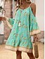 baratos Vestidos Boho-Mulheres Minivestido Vestido A Line Vestido de decote Vestido ombro a ombro Casual Ao ar livre Para Noite Praia Ajuste Largo Floral Gráfico Manga Longa Com Alças Finas Azul Marinha Verde Verão